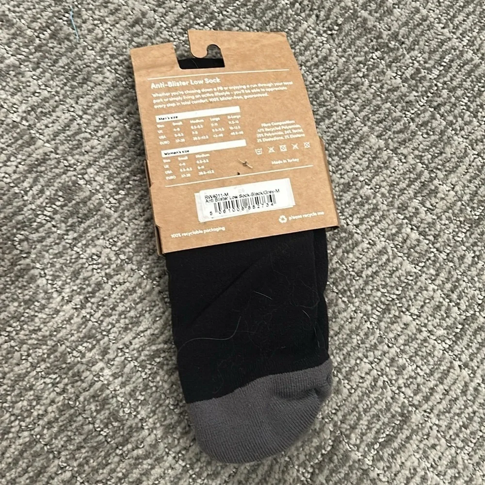 Runderwear Anti Blister Running Sock Low - Black & Grey 2 Pack L